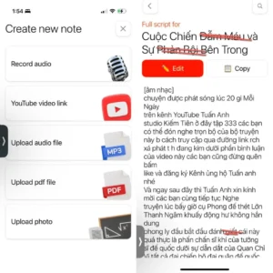 Note AI Chuyển audio, video, hình ảnh, pdf thành văn bản (rút gọn hoặc đầy đủ) bằng AI.